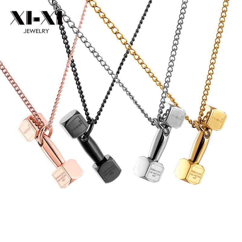 

Fashion Sport Fitness Jewelry Barbell Pendant Dumbbell Necklace for women and men, Gold/rose gold/black/silver