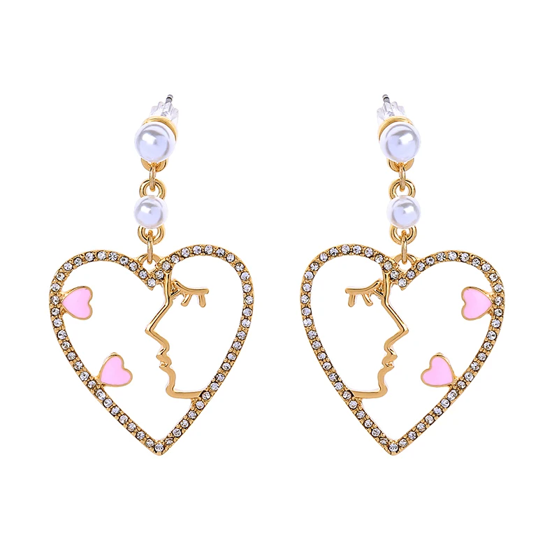 

ed00208c Designer Inspired Girls Face Inside Love Heart Gold Earrings Hoop