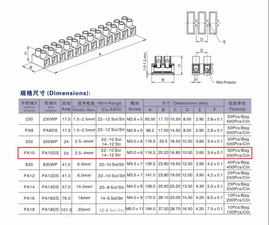Nylon 66 Terminal Block For Lighting Wire Connection Terminal Strip