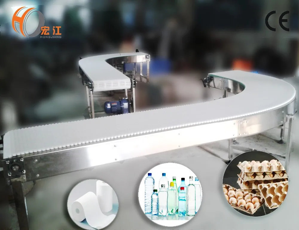 Curve conveyor system with modular belt for packing machine