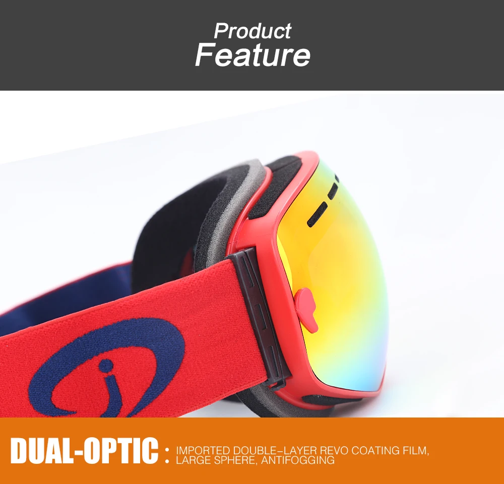 Hot selling sport glasses ski goggles elastic strap replacement lenses ski goggles uv protection anti fog resistant