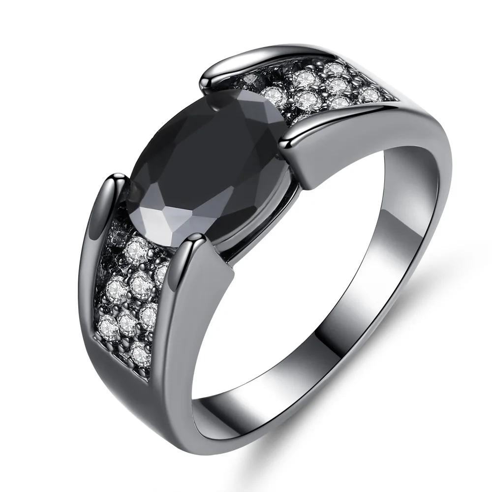 

New AAA black Cubic Zircon Oval Ring Fashion Black Gold Filled Jewelry Vintage Wedding Rings For Men And Women, N/a