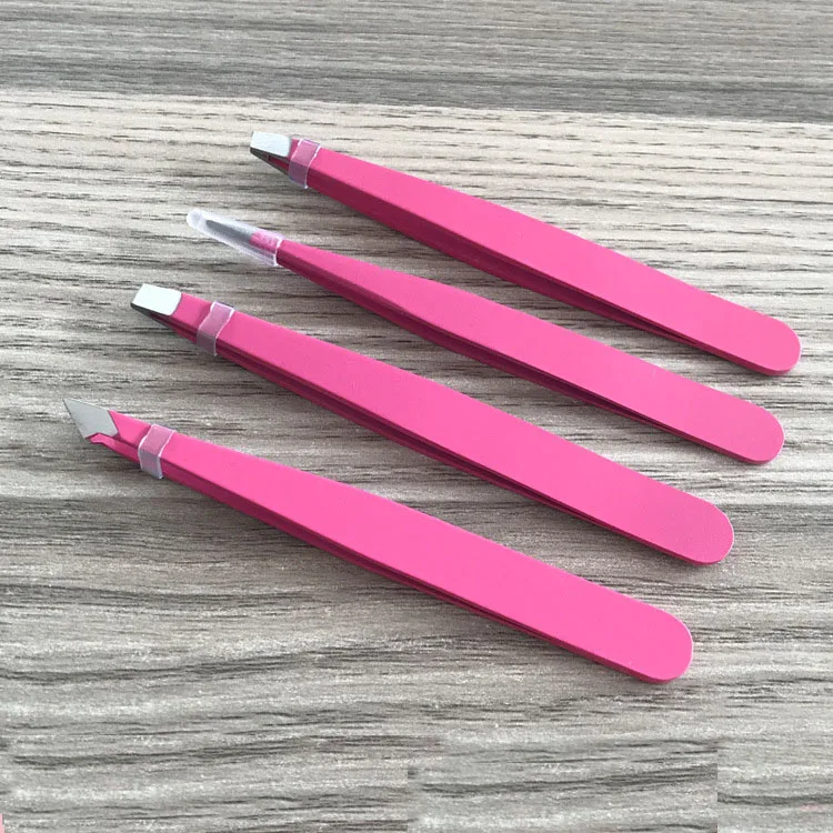 

high quality 4 in 1 stainless steel facial point slant beauty eyelash eyebrow tweezer set, Black/red/sliver