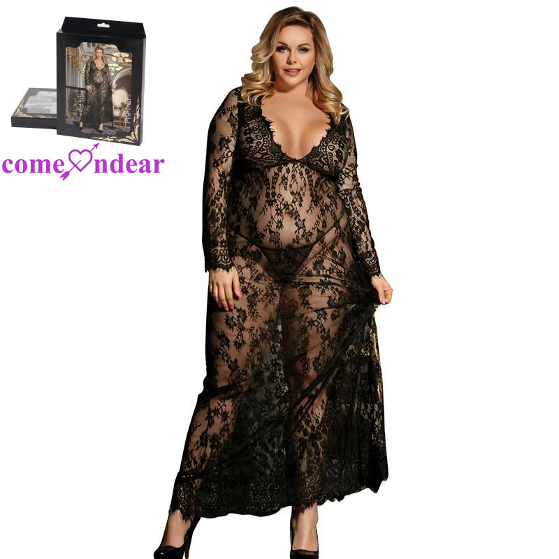 

Plus Size Mature Women Sheer Adult Sexy Lingerie Babydoll Night Dress, Black