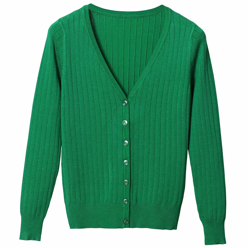 Hot selling stylish spring summer thin rib knit coat in-stock soft plain color women sweater cardigan wholesale