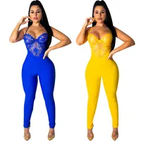 

90623-MX35 sexy lace tops one piece spaghetti strap jumpsuit women