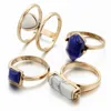 Artilady cross border new four piece diy craft natural turquoise large retro sapphire ring set