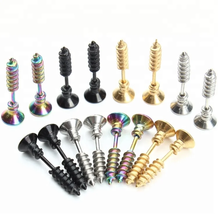 

Halloween Funny Jewelry Hypoallergenic Titanium Steel Screw Back Stud Earrings, Silver,pink,blue,black,gold