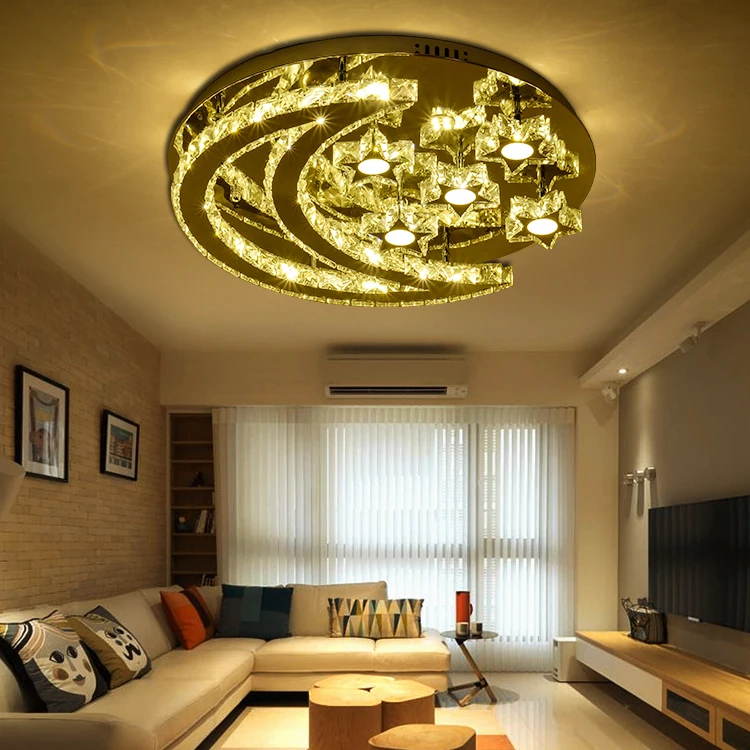 XingJun three Color Stainless Steel large luxury crystal modern led ceiling light