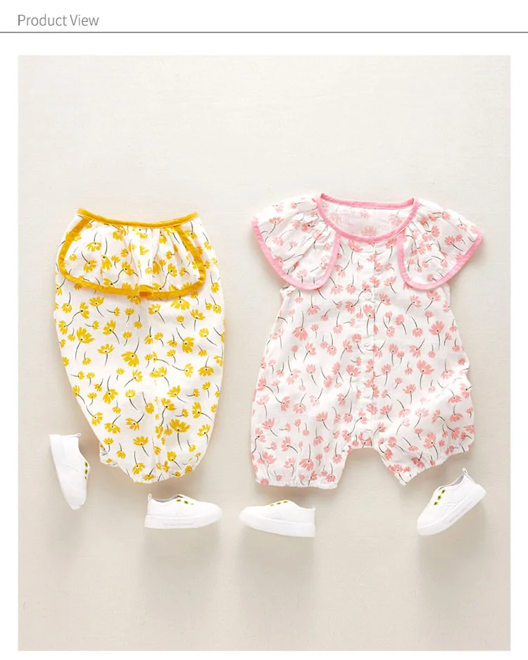 

Hot selling flower printing baby romper for newborn baby baby clothing, Yellow;pink