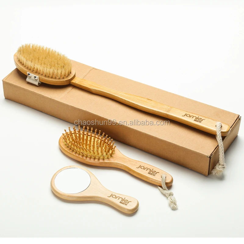 Wholesale Bath Brush Set Natural Bristle Curved Wooden Shower Brush For