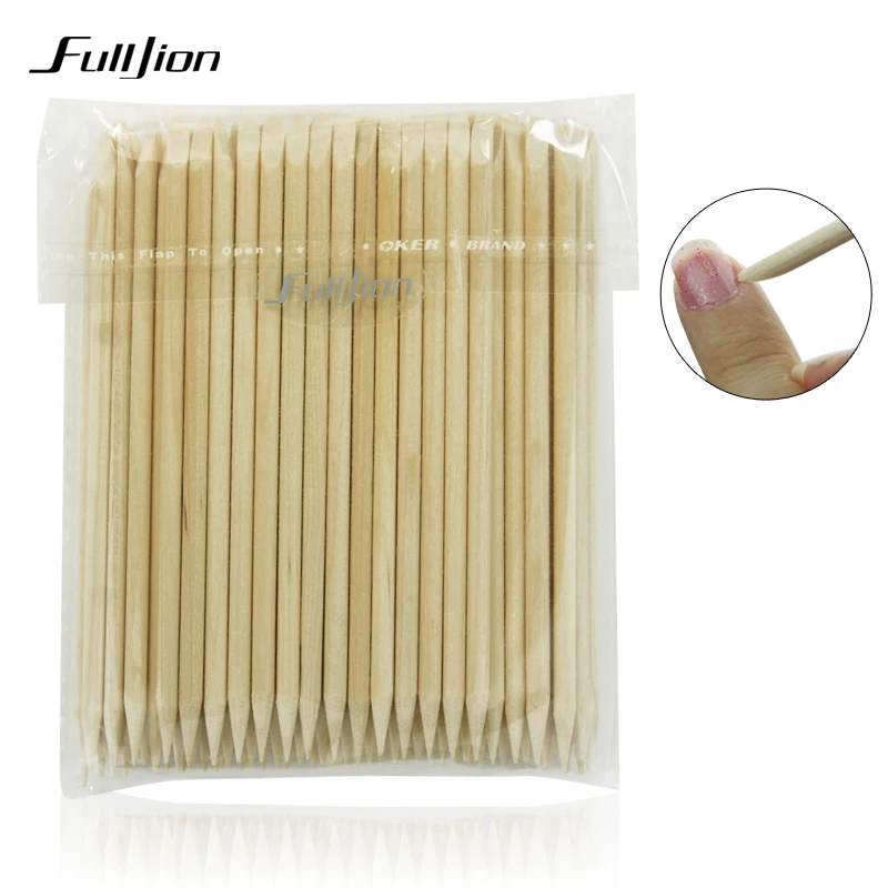 

Fulljion 100Pcs Wood Stick Nail Pusher Cuticle Dead Skin Remover Wooden Nail Stick, Natural