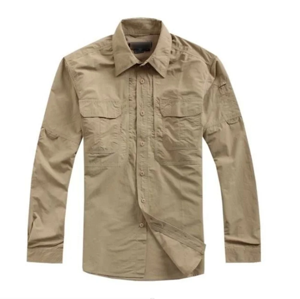 Outdoor Long Sleeve Tactical Shirt Solid Colours Quick Dry Anti-Shrink