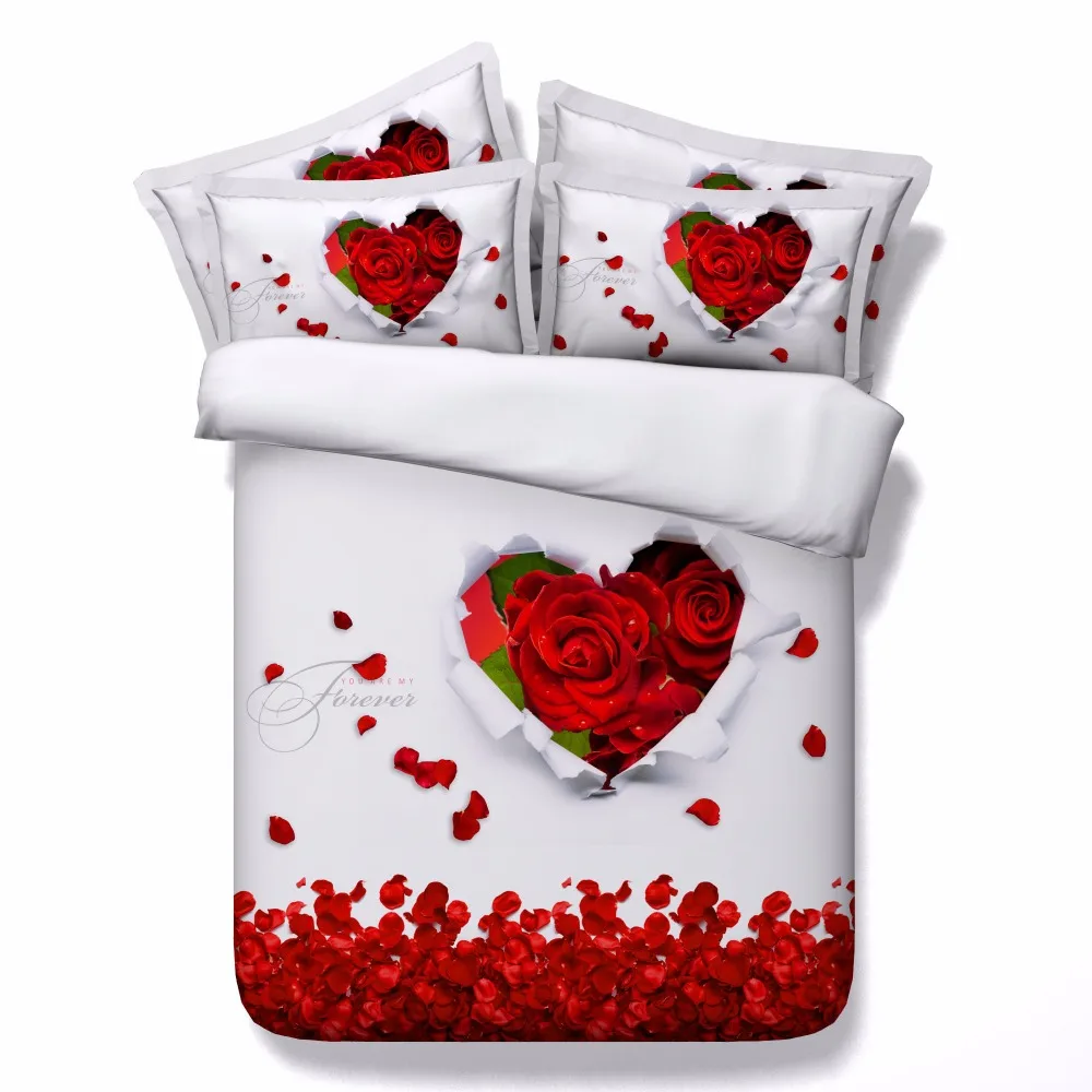 Romantic Red Roses And Love Message 3d Bed Set Buy Red