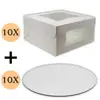 Cake Boxes 10 x 10 x 5 and Cake Boards 10 Inch, Bakery Box Has Double Window, Cake Supplies