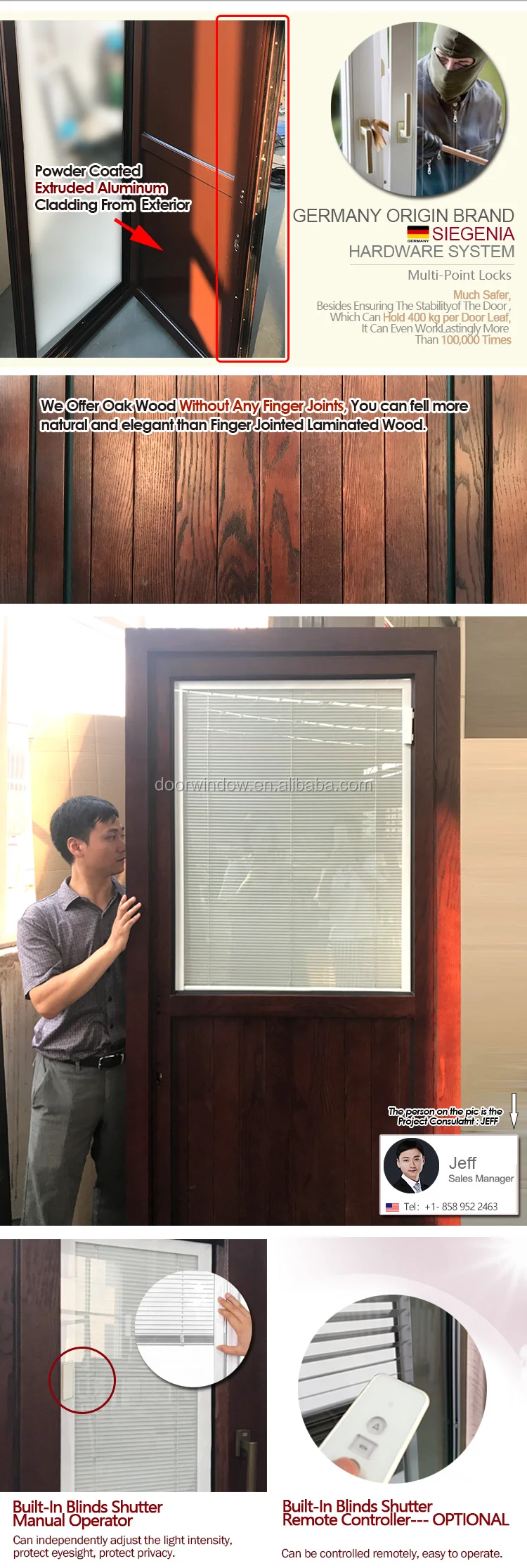 Exterior glass louver door made in china carved wood