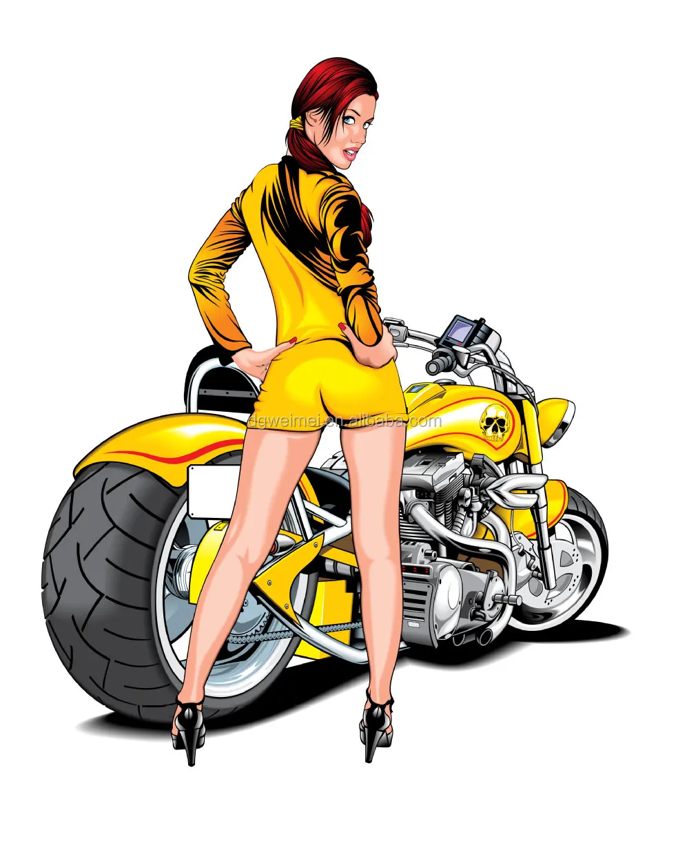 Kustom Desain Kartun Kuning Busana Seksi Motor Gadis Sementara