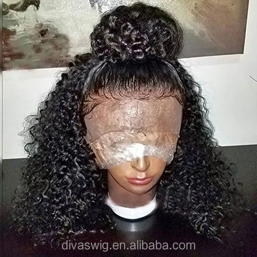18inch Kinky curly 150% density brazilian human hair 360 lace frontal wig for black women free ship