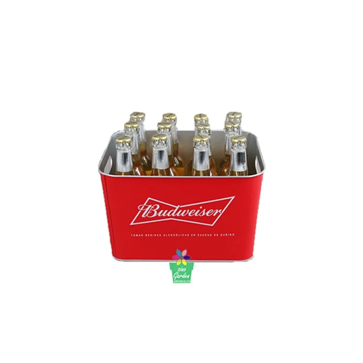 Large Storage Galvanized Metal Red Bull Rectangular Ice Bucket Cooler