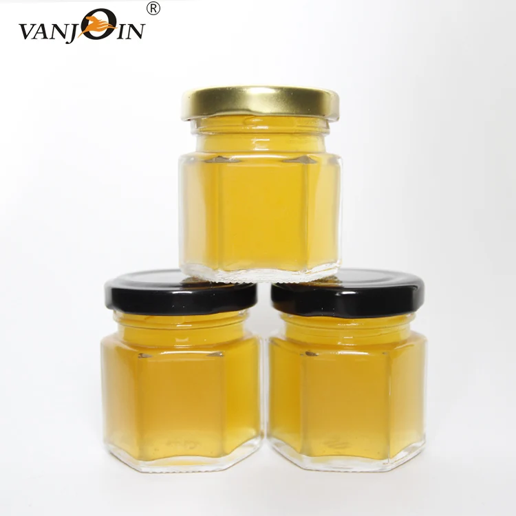 

45ml 1.5oz Glass jam mini oval hexagonal glass jars honey with metal screw lid, Clear