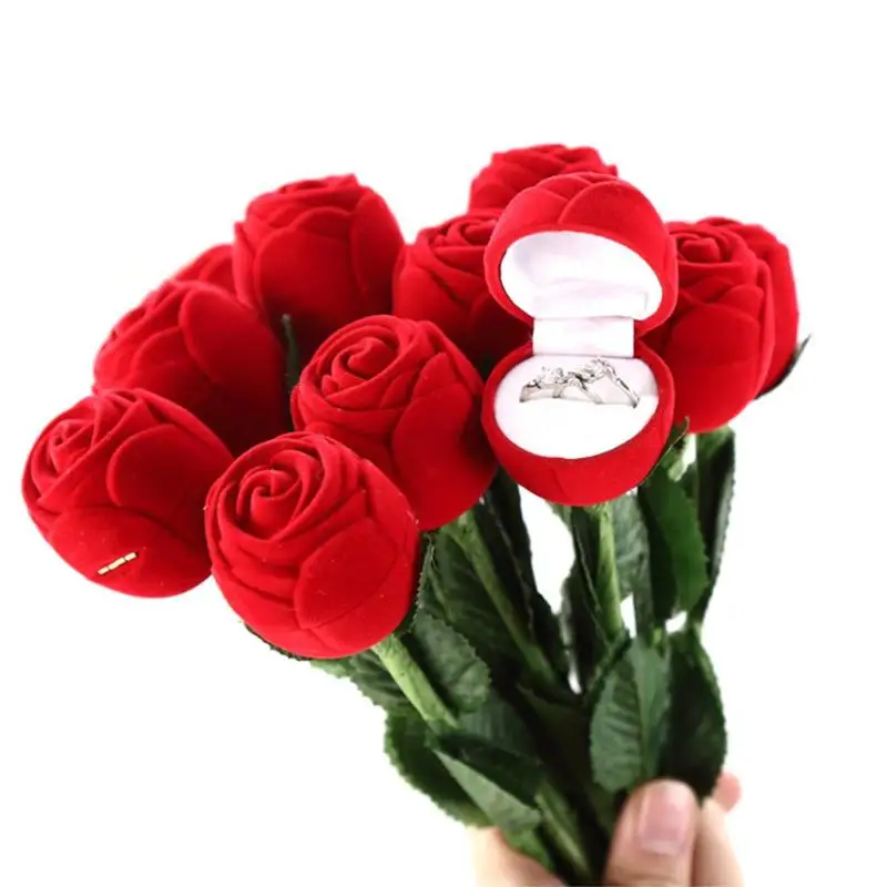 

Red Rose Ring Gift Box Personalized Velvet Wedding Originality Fashion Valentines Engagement Jewellery Packaging Box