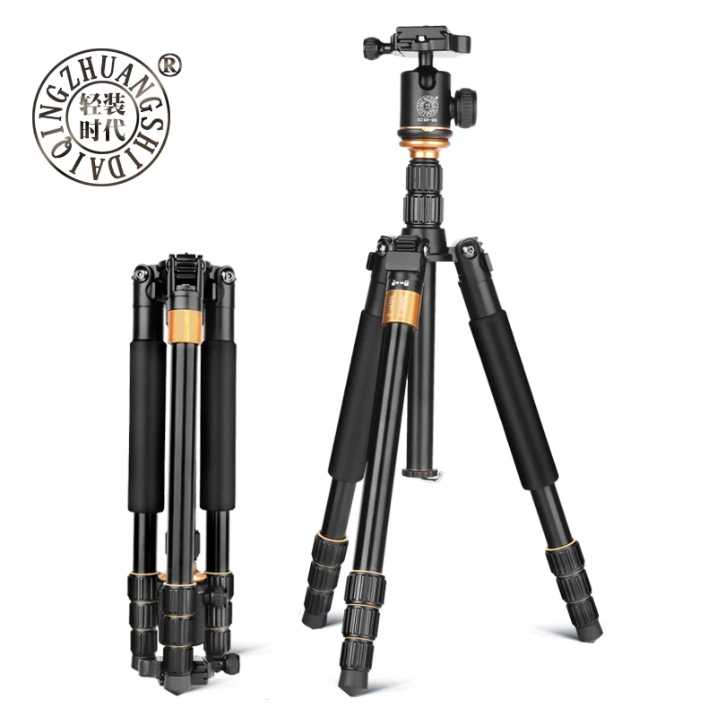 

New Pro Q999S Portable Aluminum Sld Digital Potograhic Tripods Golden Travel Camera Tripod With Panorama Head & Monopod, Black