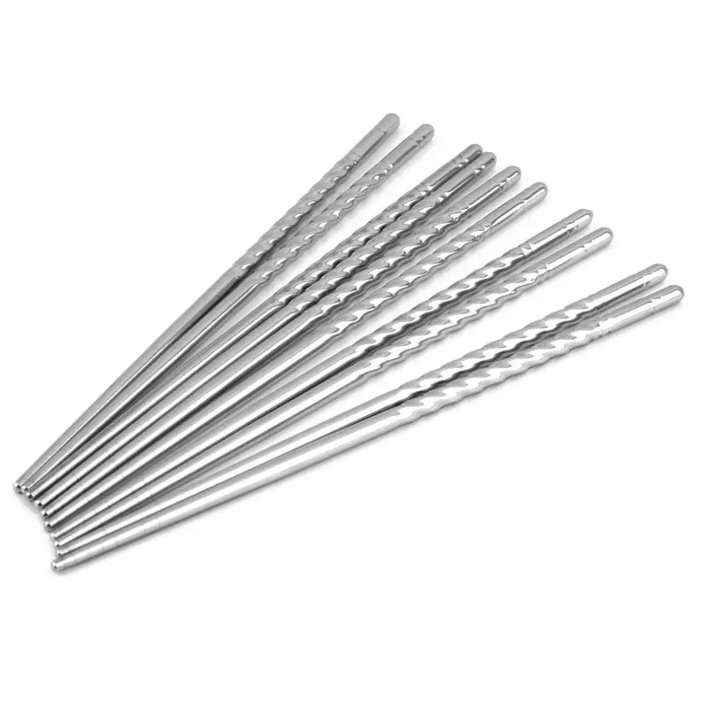

Free Shipping 1 Pairs Stainless Steel Chopsticks Anti-skip Thread Style Durable