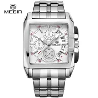

Reloj Megir 2018 Brand Luxury Watch Man Square Quartz Chronograph Date Military Men Business Waterproof Stainless Steel Watch
