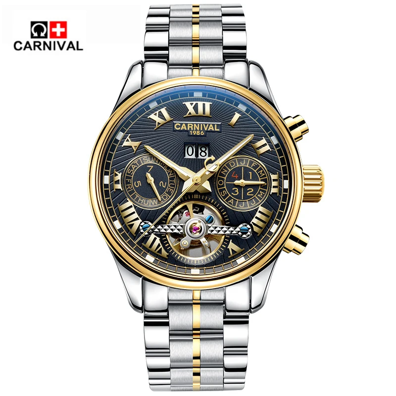 

2016 Top 10 Brand Carnival Automatical Mechanical Hand Wrist Watch for Men Sapphire Window relogio masculino, Gold black white