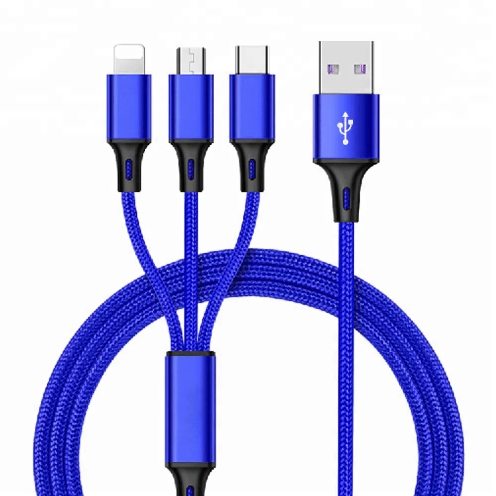 

2018 hot sale Amazon XYZ- 3 in 1 OEM/ODM Multiple USB Cable for Iphone for Android for Type charging, Black/red/blue