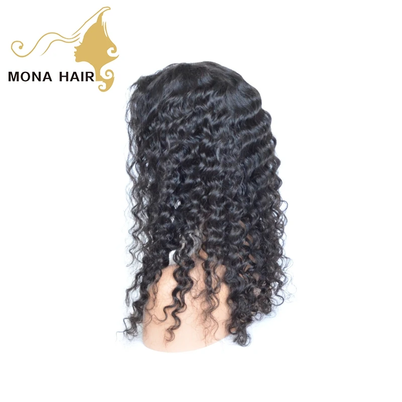 

Glueless hot selling peruvian deep wave human hair full lace wig for black women, Natural color
