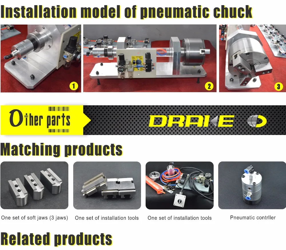 3 Jaw Halfopencenter Pneumatic Clamping Chucks For Hollow Spindle