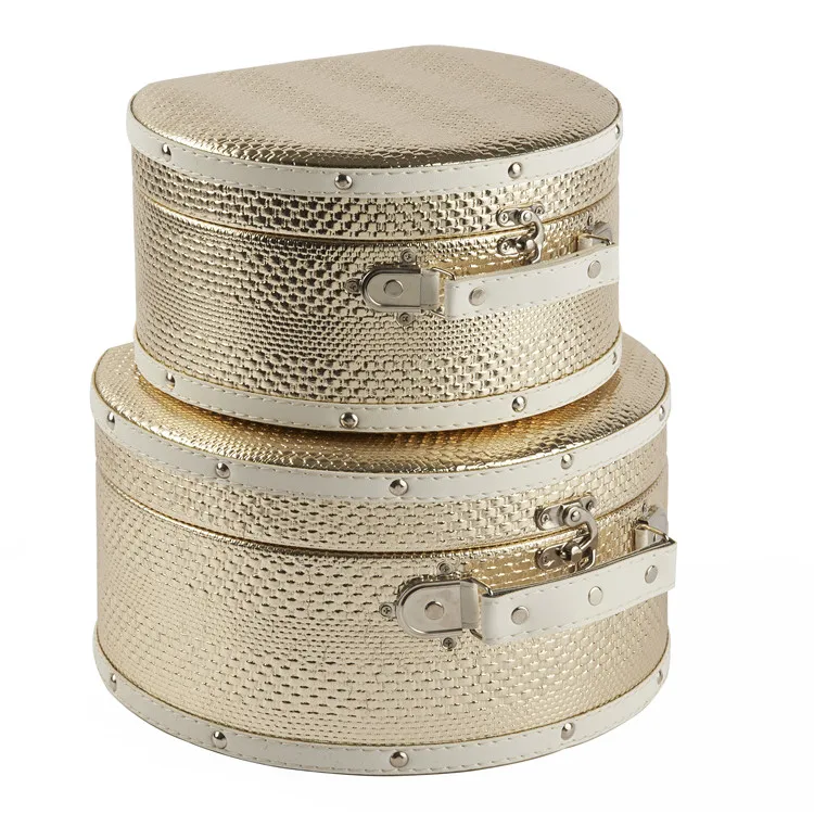 Different shape bling golden vintage wooden suitcase travel box 