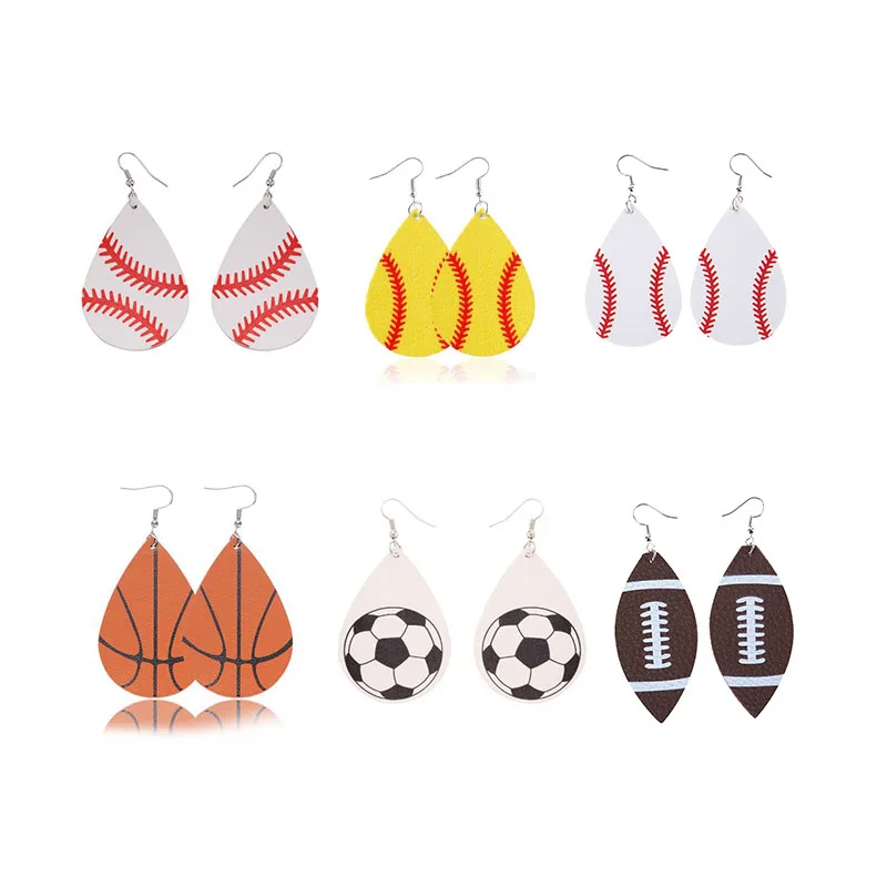 

Creative Sporting Goods Different Ball Shape Leather Drop Earring Basketball Football Softball Baseball Teardrop Earrings