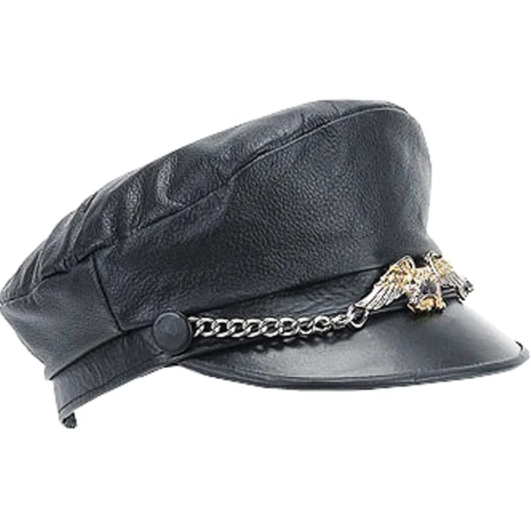 leather biker hat