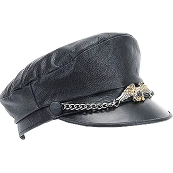 black leather biker hat