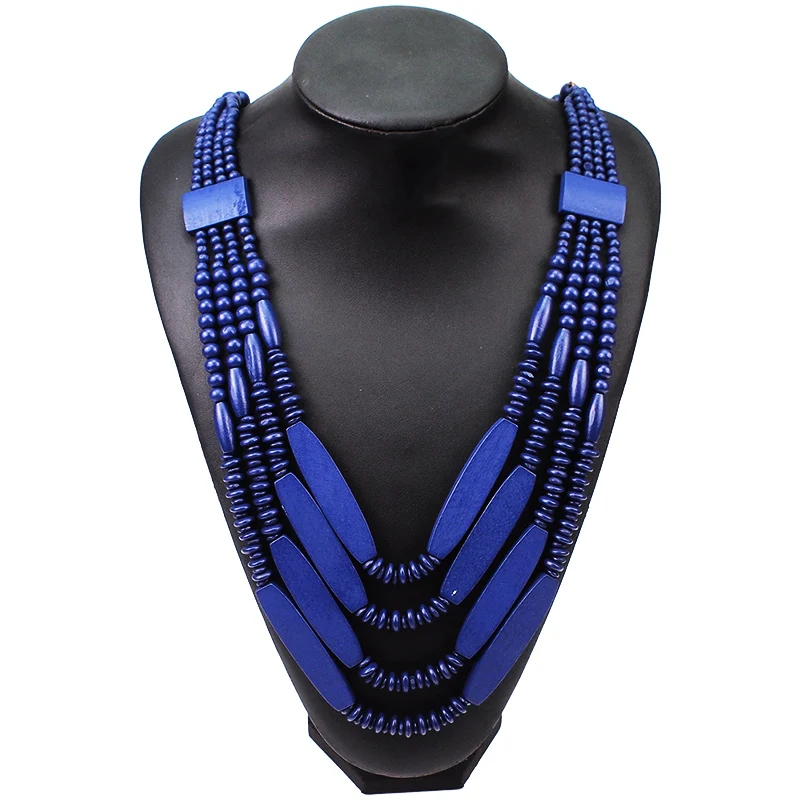 

HANSIDON Bohemian Wood Necklace Beads Choker For Women Handmade Multilayer Beaded Statement Necklace Jewelry, Blue;khaki;multicolor