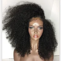 

16inch short brazilian hair natural black 180% density lace front wig human hair curly