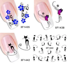 3pieces Flowers Black Cat Nail Stickers unha postica autocolante ricostruzione unghie nail art water decals nail