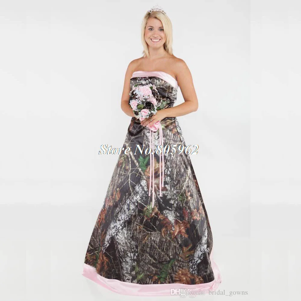 Camo Wedding Dress Vintage 2015 Long Camouflage Wedding Dress Strapless Lace Up Forest Camo Bridal Gowns With Removable Train - Camo Wedding Dress