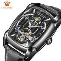 

Luxury OUYAWEI 1818 Genuine Leather Black Strap Square Shape Tourbillon Automatic Mechanical Wrist Watch for Man