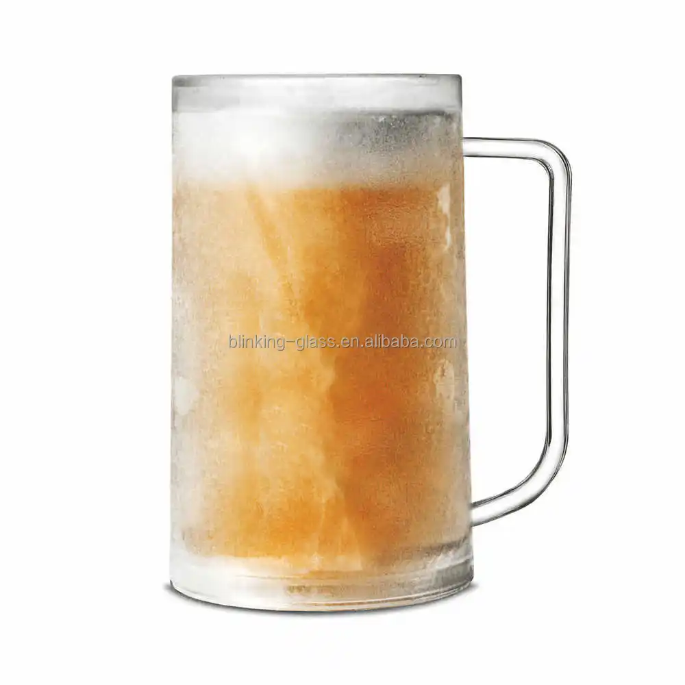 

Double wall freeze frosted beer mug ice cup with handle