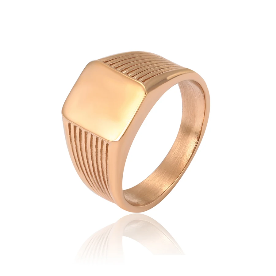 

15987 xuping 18K gold color grooved glossy head elegant ring with stainless steel
