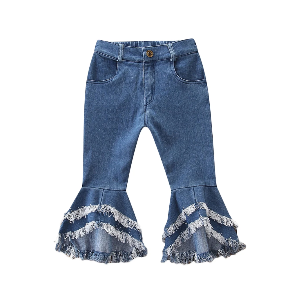 

RTS Ripped jeans fall girls denim pants baby skinny jeans stretchy pants for kids, Denim blue