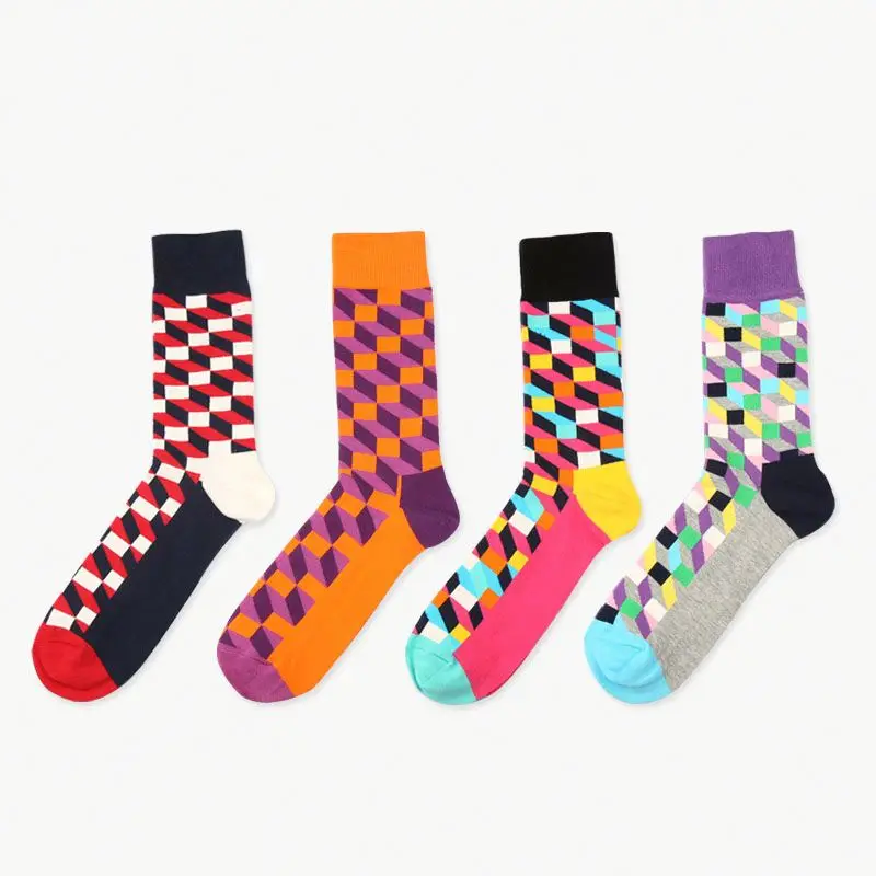 

High quality no minimum diamond vivid color black men happy socks, Multicolor