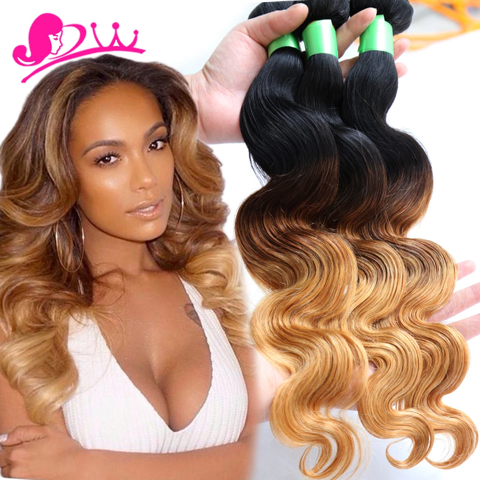 

Brazilian Body Wave 4 Bundles 3 Tones Ombre Weave Bundles No Shedding, Ombre color (#1b/30;#1b/burgundy;#1b/427;natural color)