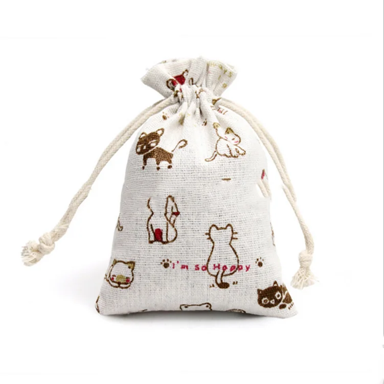 

Wholesale nice price Chian Style Popular Sale Cotton Linen Storage Package Bag cute Drawstring Bag