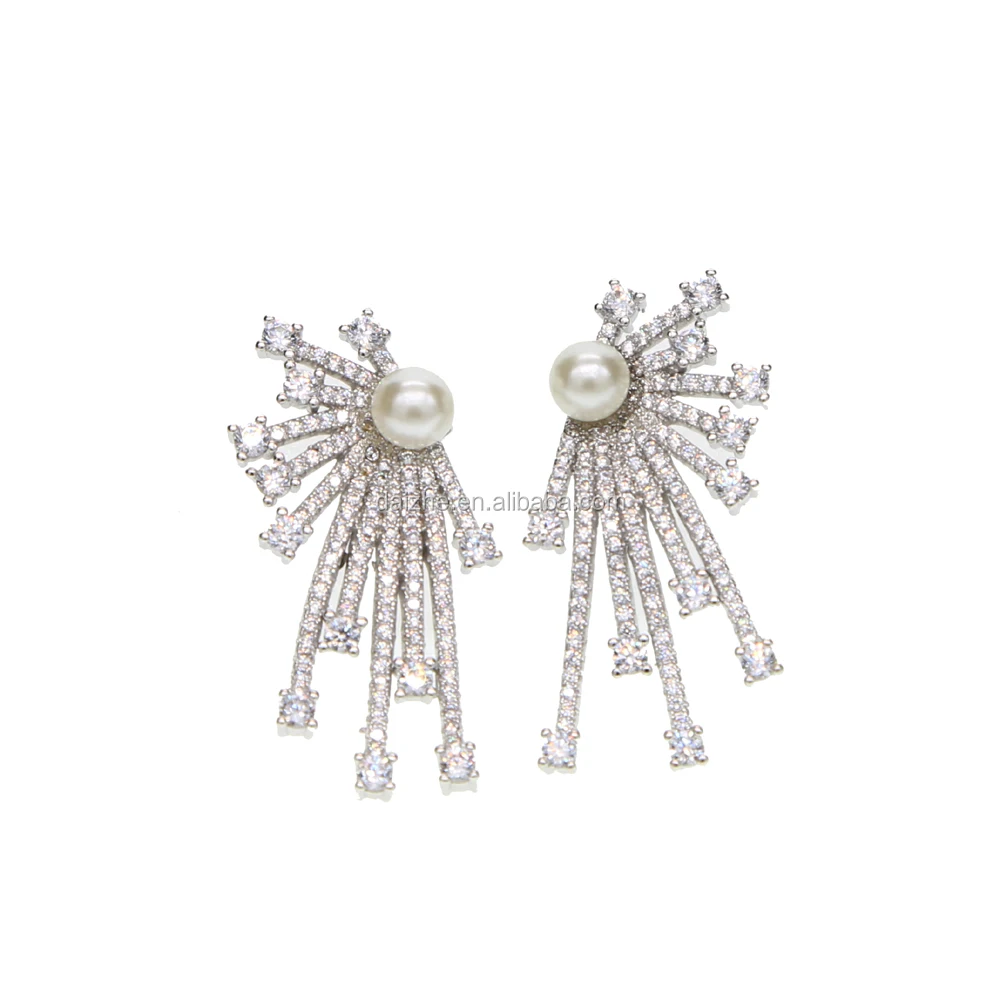 

fashion women jewelry real micro pave cz pearl studs sparking cz line bling luxury women earring