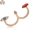 RLX-003022018latest wholesale red lip ring blue evil eye enamel ring double finger ring for women