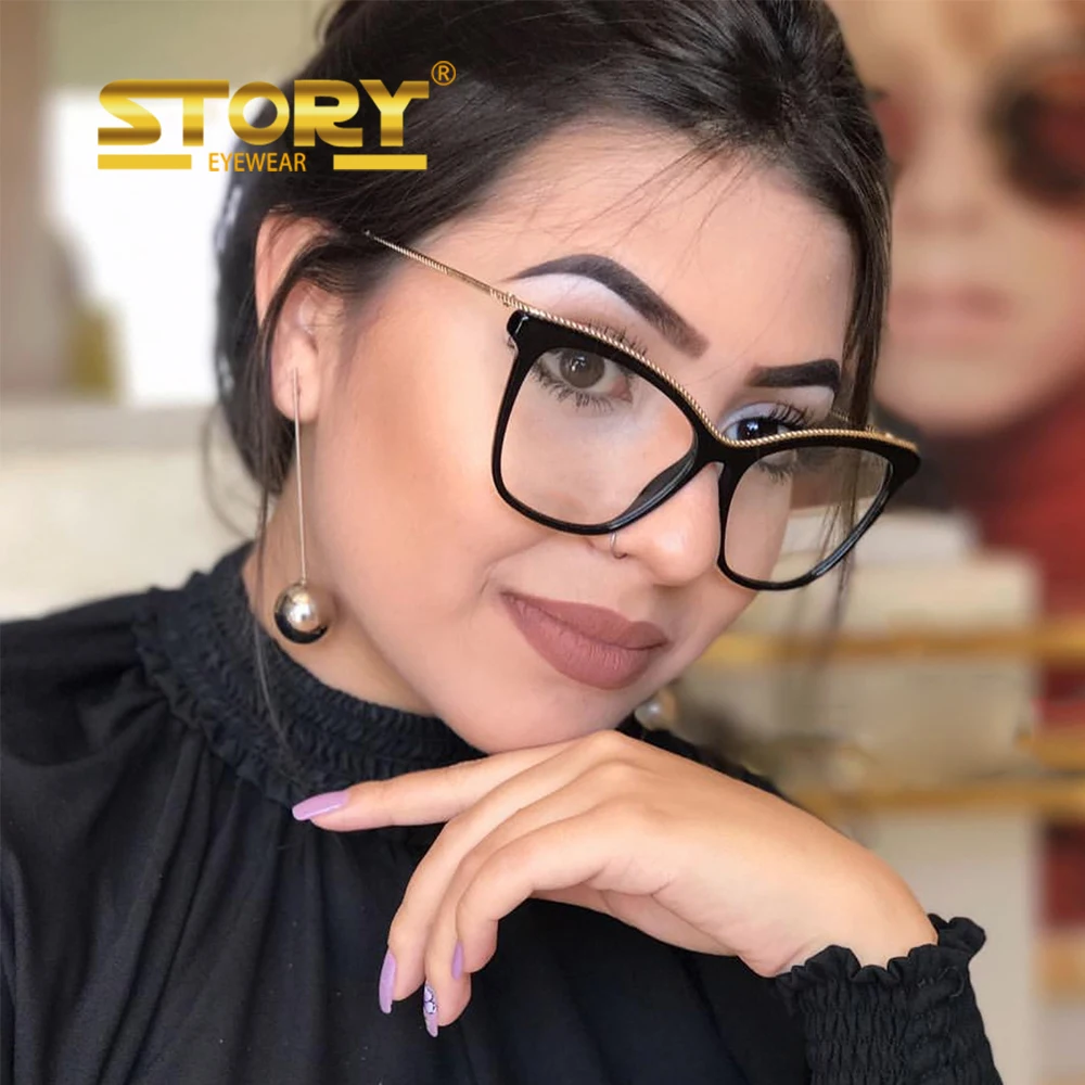 

STORY FDY97545 Thin Oversized OEM Eyeglasses Frames Women Cat Eye Optical Frames